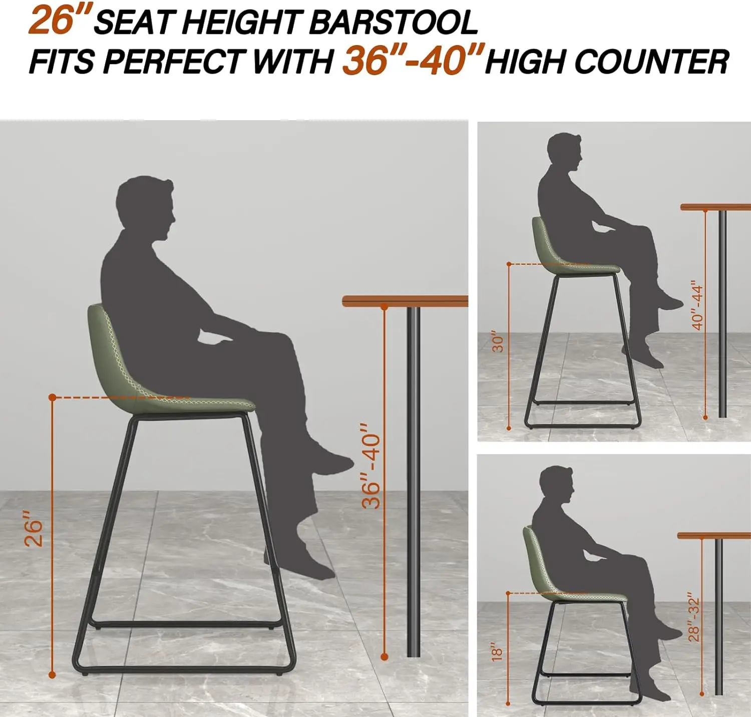 Counter Height Bar Stools Set of 4, Counter Stools with Backs, Modern Bar Stools for Kitchen Island