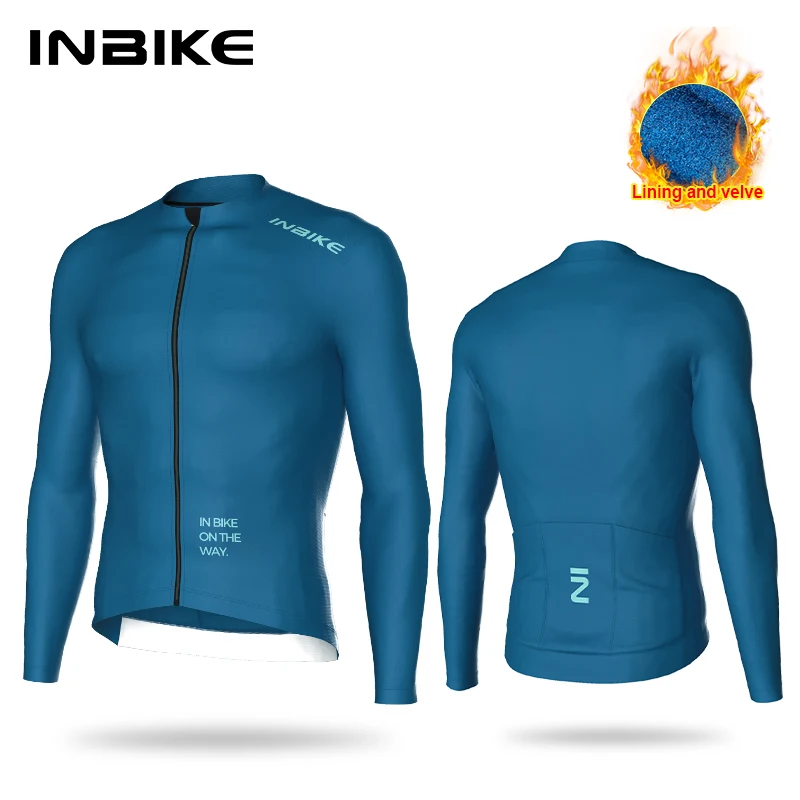 INIBKE Spring and Fall Men\'s Cycling Long Sleeve Jersey Road Bike Padded Warm Mountain Bike Clothing Full Zip Pockets