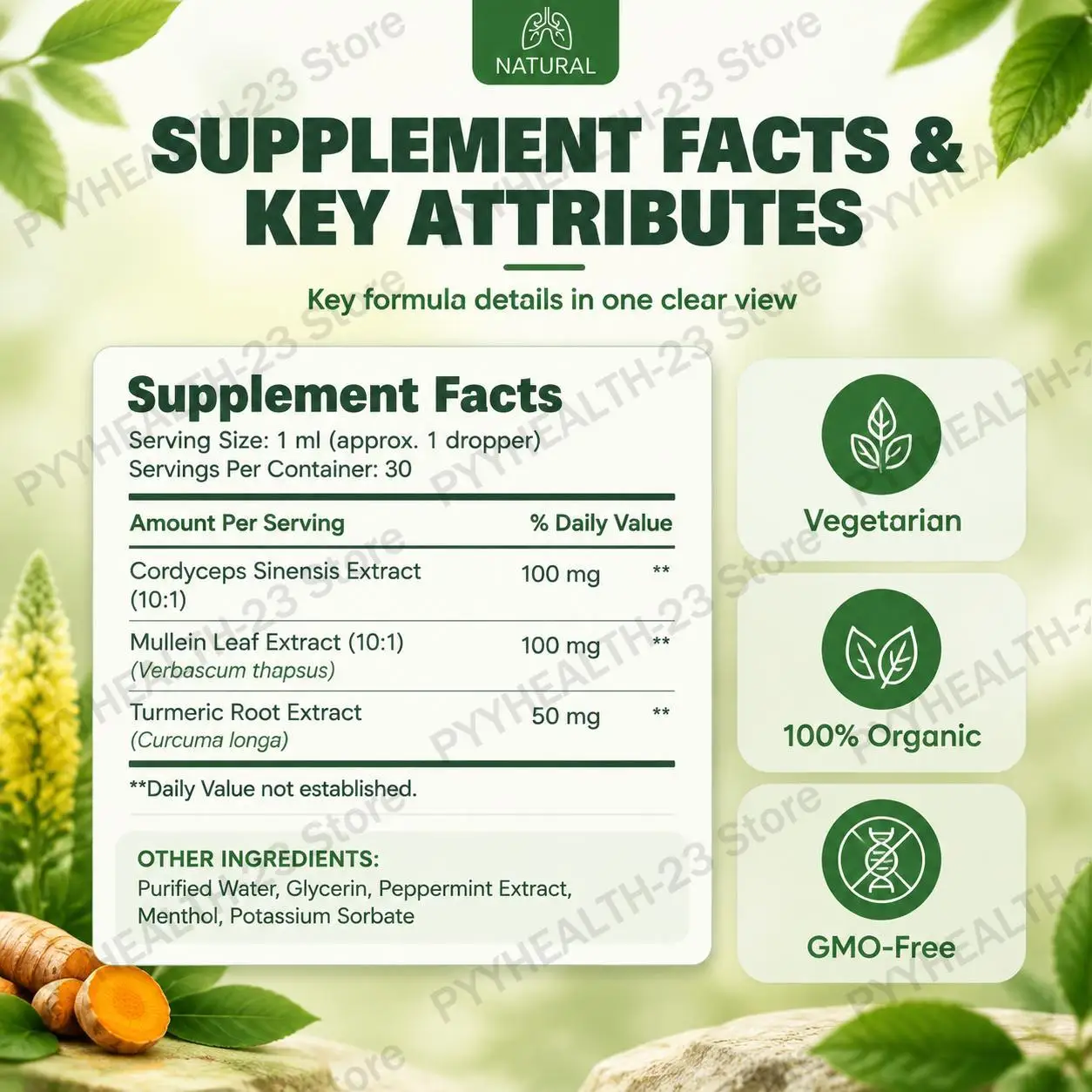 Googeer Cordyceps Sinensis Extract Drops with Turmeric Root Extract Support Lung Function and Healthy Oxygen Exchange 30 ML