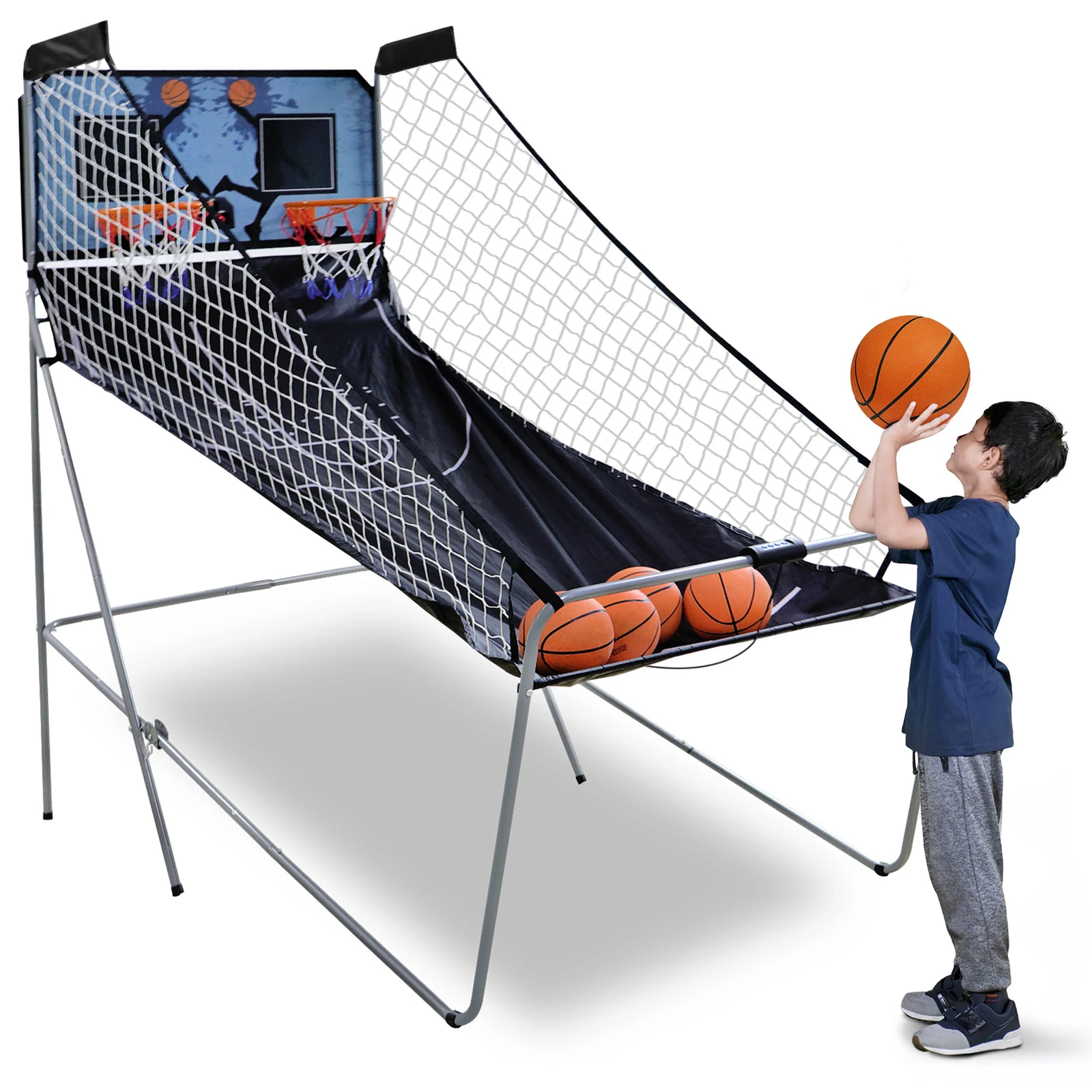 Indoor Basketball Arcade Game Double Electronic Hoops shot 2 Player W/ 4 Balls