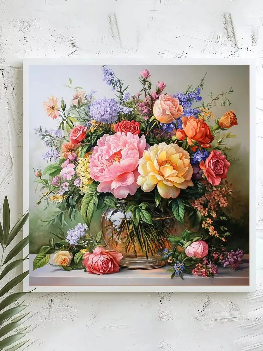 1 Stück 40x40 cm/15,74 Zoll, 11Ct/14Ct Kreuzstich-Set, DIY Valentinstagsgeschenk, Stickerei-Set für Festlichkeiten, Glasvase mit Blumenstrauß – Detail 1