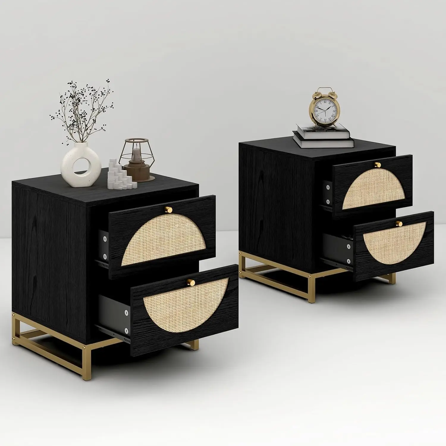 

Nightstand 2 Drawer Wooden End Table Storage Living Room Bedroom Set of 2, Customized