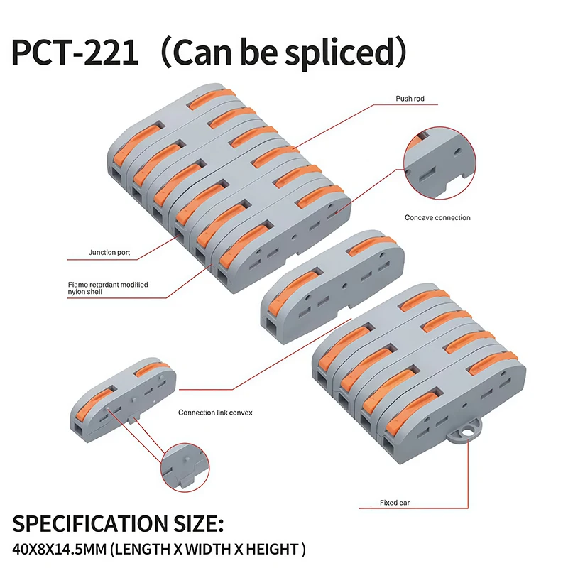 10PCS -221 1-In 1-Out Push-in Wire Connector - 2-Position Mini Fast Wiring Cable Splitter Terminal Block