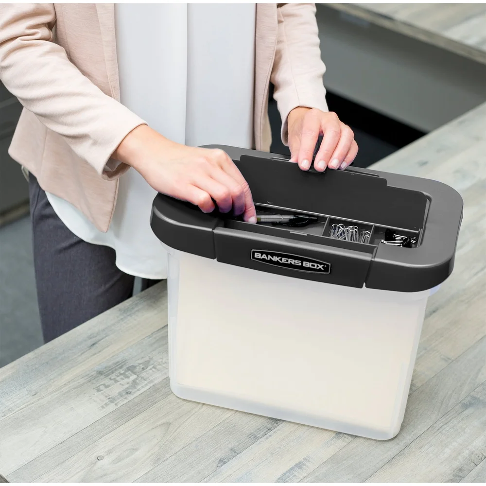 منظم ملفات بحجم حرف بلاستيكي متين، صندوق تخزين قابل للتكديس مع غطاء قفل، قضبان تعليق ومقابض مريحة #6