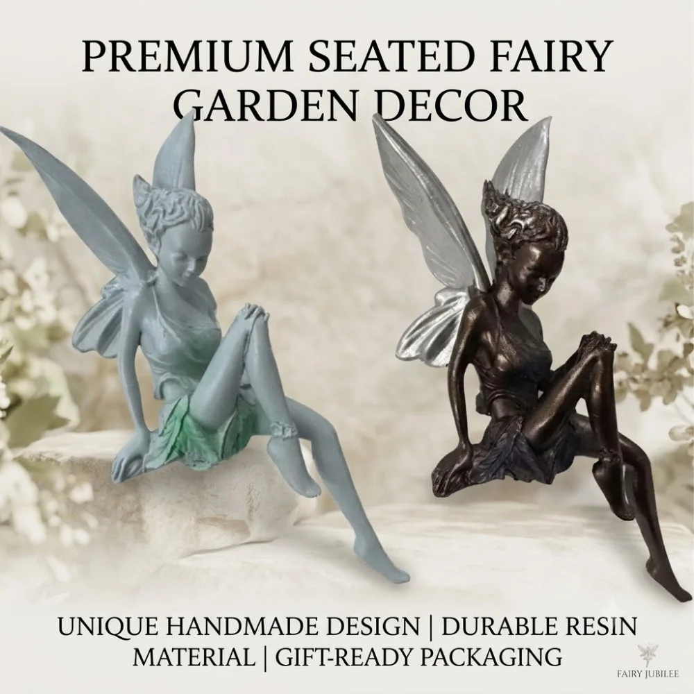 Resin Angelic Elf Figurine for Outdoor Landscaping, Weatherproof Sitting Nymph Sculpture, Creative Garden Decorative Ornaments