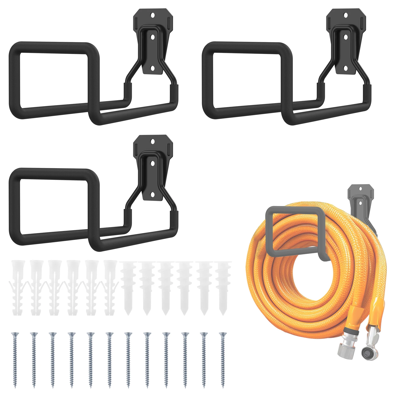 

3Pcs Garden Hose Holder Metal Hose Reel Hanger Wall Hooks Organizer Heavy Duty Water Tube for Outdoor Indoor Garage Yard