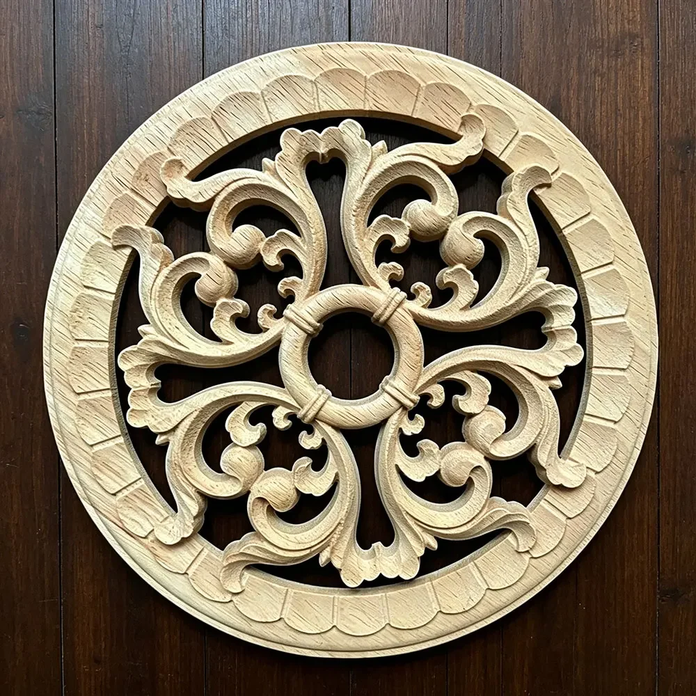 11-40cm Chinese Wood Engraving Round Applique Frame Corner Unpainted Furniture Trim Door Home Decor Decoration Accessories