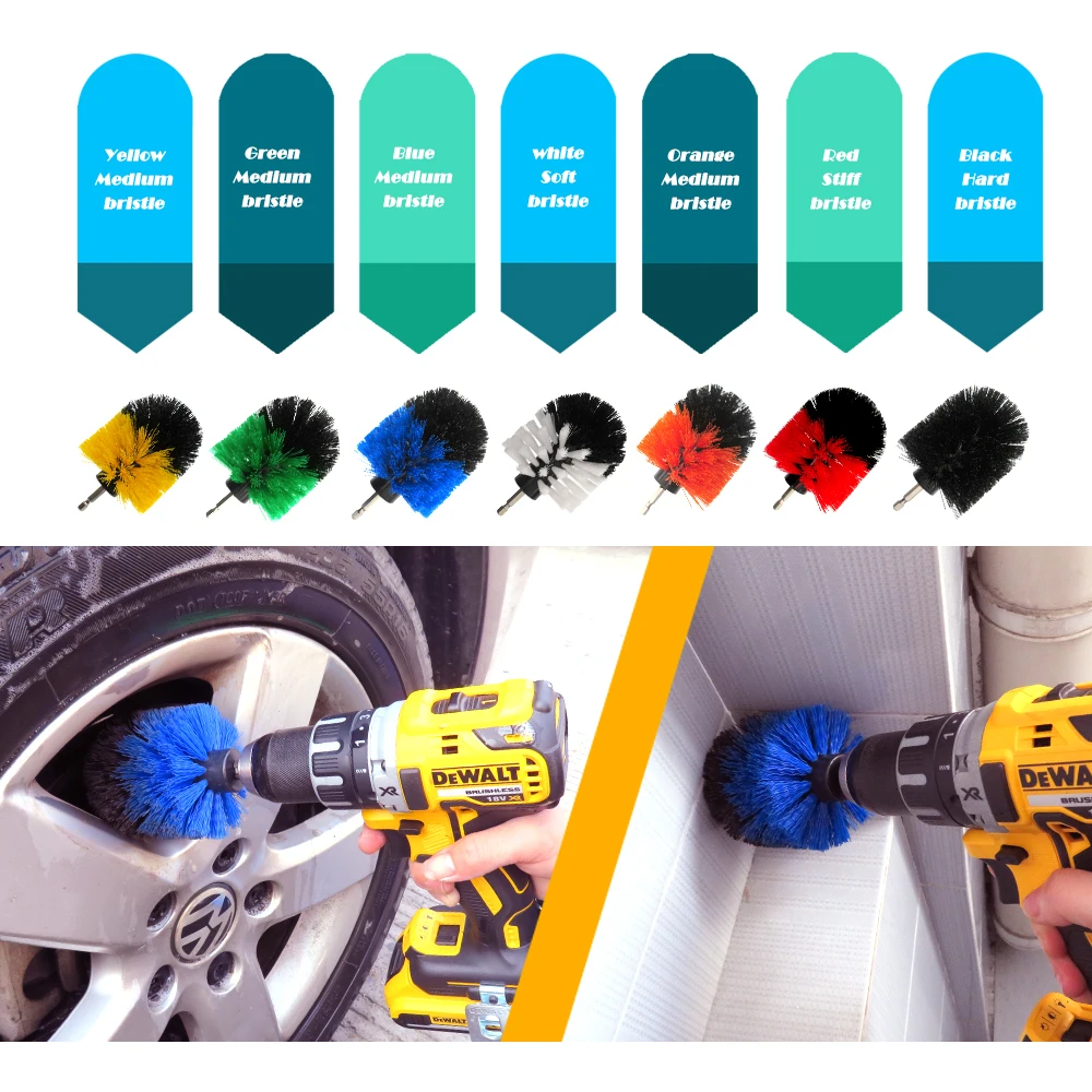 All Purpose Cleaner 6Pcs/Set Scrub Drill Cleaning Brush Set For Leather Plastic Wooden Furniture Car Interiors Bathroom Kitchen