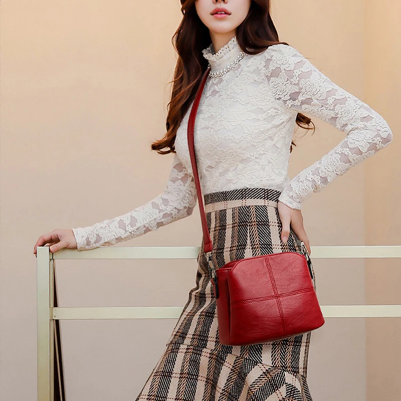 Vintage Women\'s Soft PU Leather Shoulder Bag Square Solid Color Crossbody Middle Aged Female New Large Lady Messenger Bags