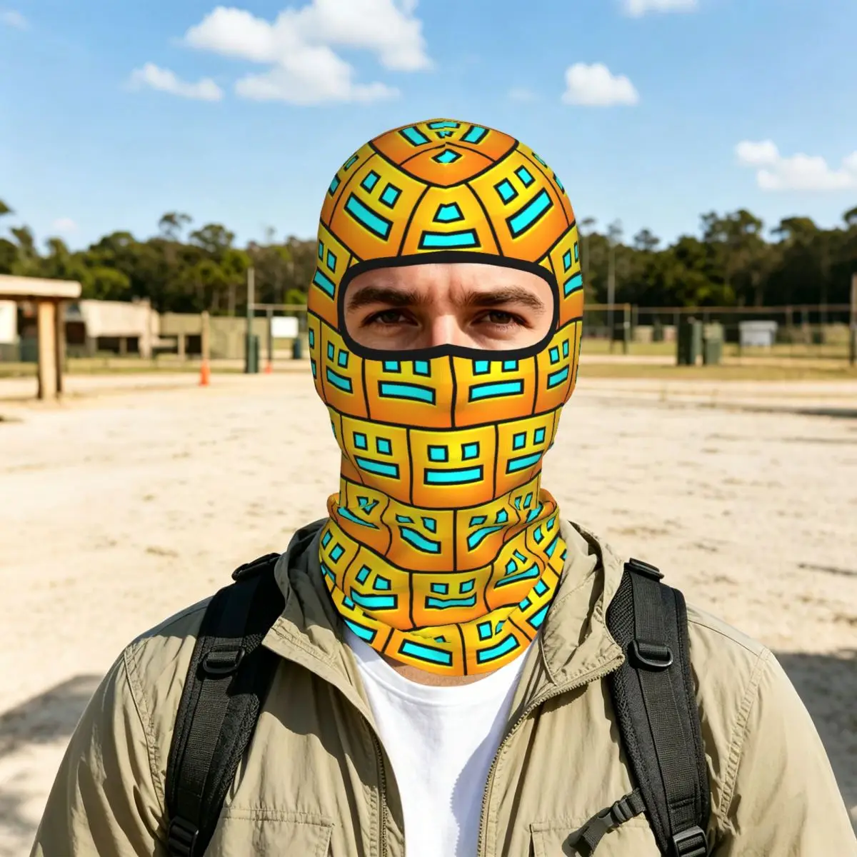 Video Game Geometry Dash Breathable Balaclava Full Face Mask Sun Protection Neck Gaiter For Motorcycle Cycling Fishing Outdoor