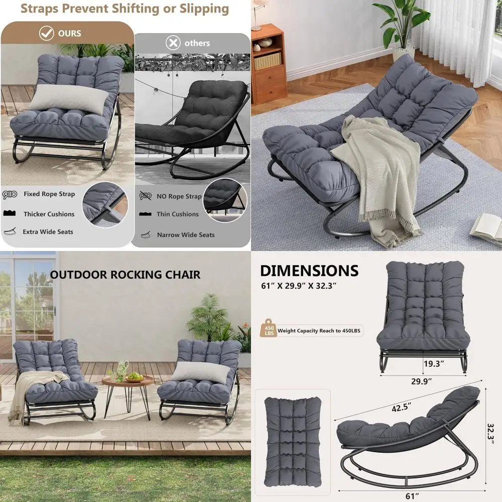 

Металлическое кресло-качалка Папасан для патио с водонепроницаемой подушкой, грузоподъемность 450 фунтов, подходит для использования на улице и в помещении, серый