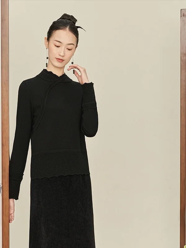 

Original Chinese Sle Wool Blend Knitted Base Layer Top Ladies Faion Commute Sle ort Length Color 2024 Autumn Se...