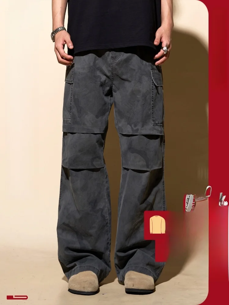 

Loadmind Retro American Camouflage Workwear Pants Men's Loose Wide Leg Versatile Long Straight Tube Soldier Thi Casual Trou...