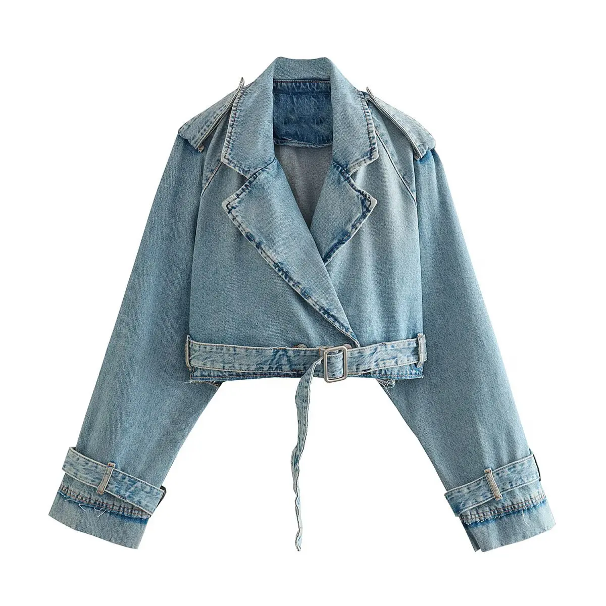 

Jacketwomen's New Stylewomen's Denim 2024 Spring And Autumn New INS American Street Waist Motorcycle Short Fur Lapel Washed Deni