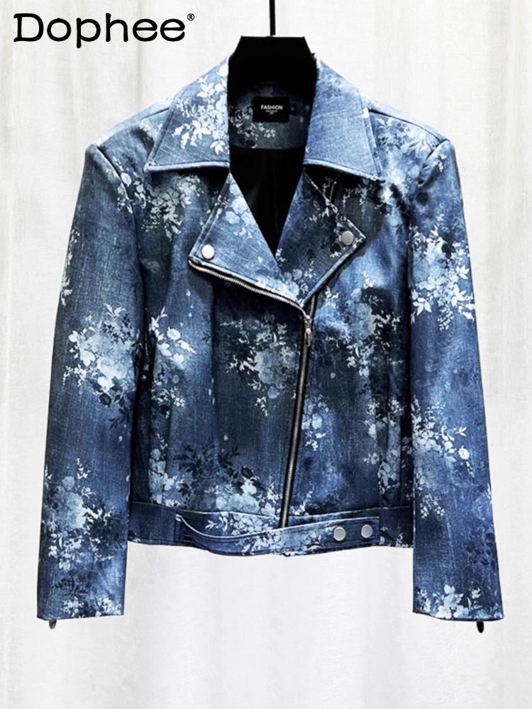 

2025 Men's New Personality Design Retro Print Short Style PU Jackets Men's American Style Trendy Coats Lapel Motorcycle Jackets