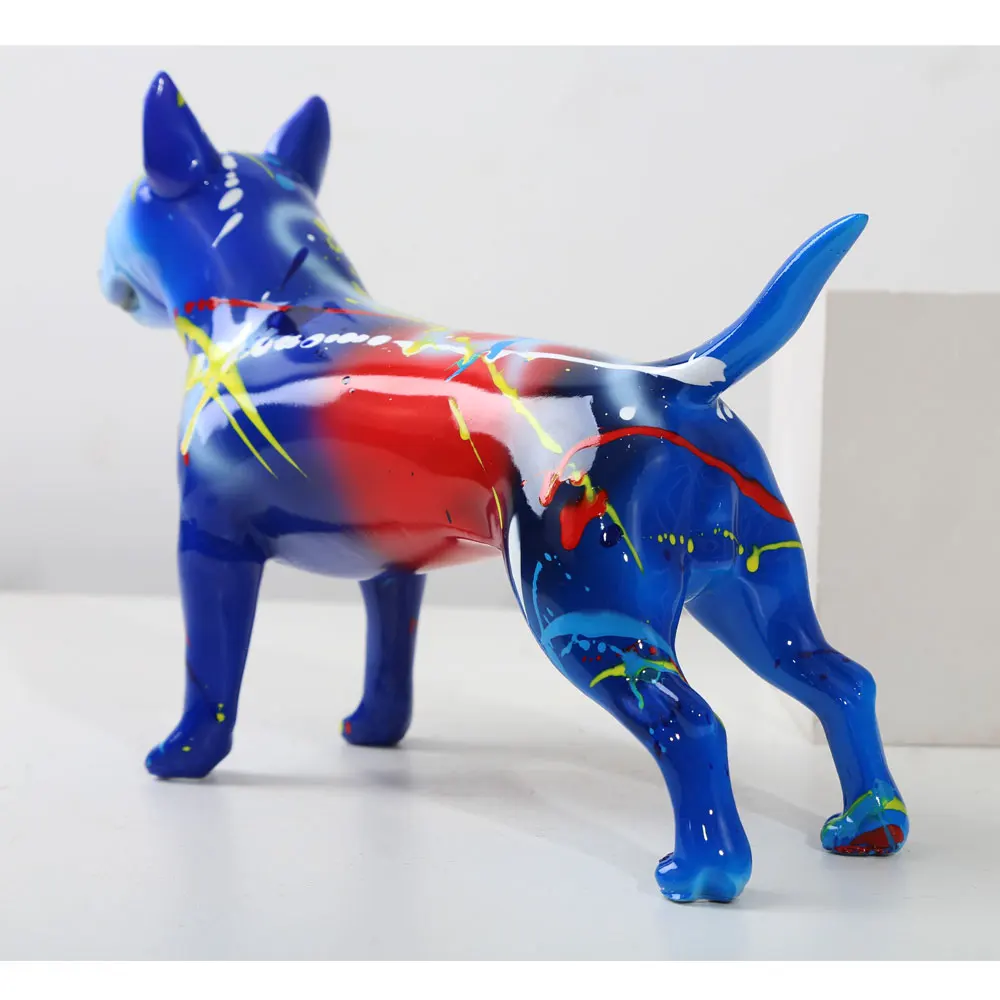 Modern Creative Bull Terrier Art Fluorescence Spray Color Statue Home Decoration Pet Statue Dog Desktop Home Furnishing Ornament