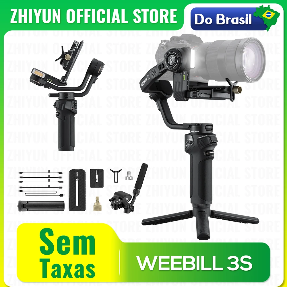 Do brasil sem taxa ZHIYUN Official Weebill 3S Estabilizador de cardan de câmera com 3 eixos para câmeras DSLR sem espelho para Sony Canon Panasonic Nikon