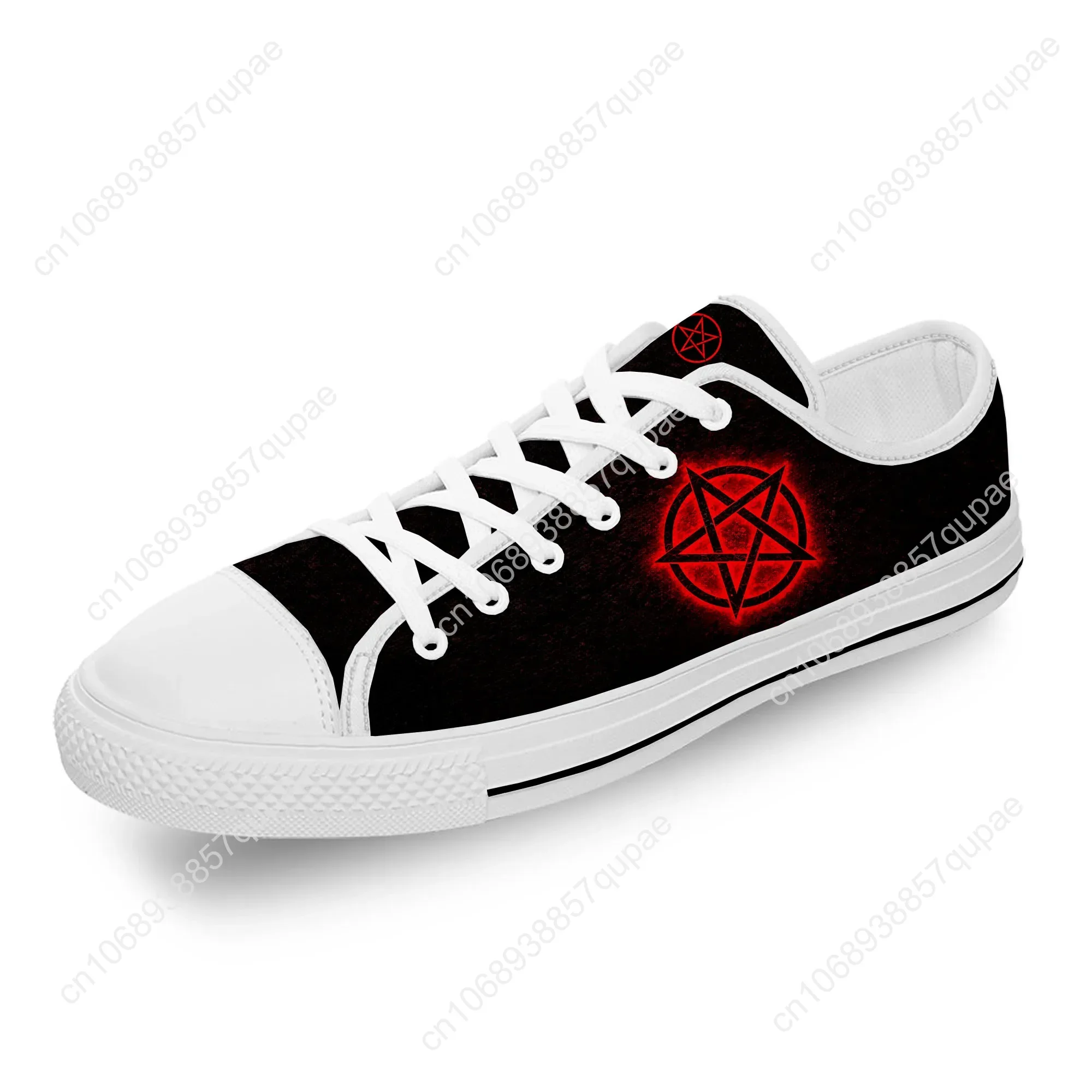 Hot Pentagram Gothic Demon Satan Satanic White Cloth 3D Print Low Top Canvas Shoes Men Women Lightweight Breathable Sneakers