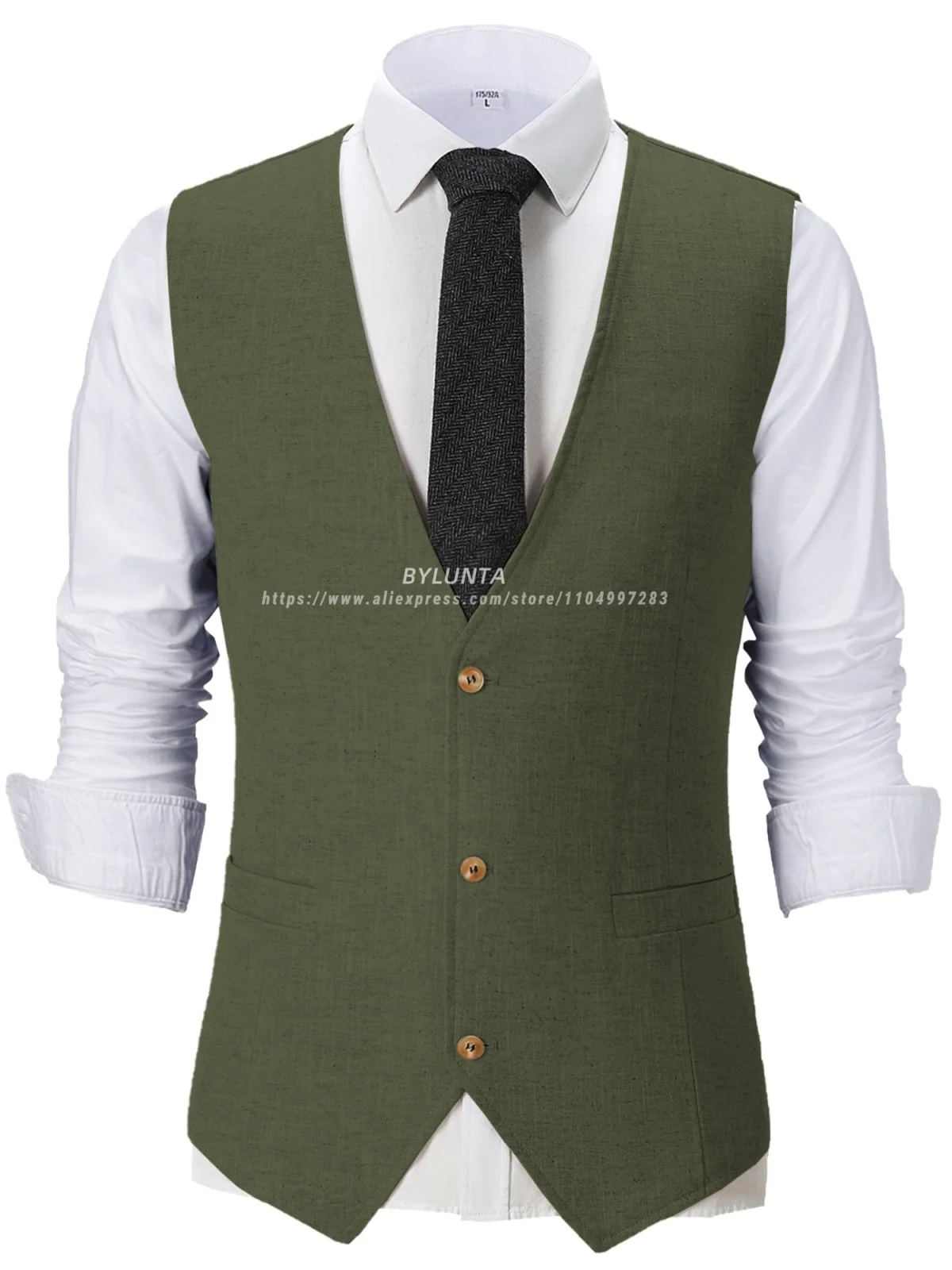 In Stock 2026 Men's Vest Line Cotton V‑Neck Waistcoat Slim Fit Lapel Suit Outdoor Wedding Party Tuxedo Vest Buttons Single