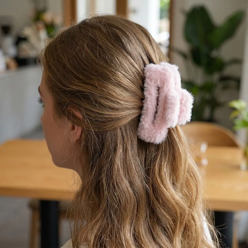 Elegant Faux Fur Hair Claw Fluffy Back Head Updo Does Not Hurt Hair Shark Clip Headwear Barrettes for Women Girls