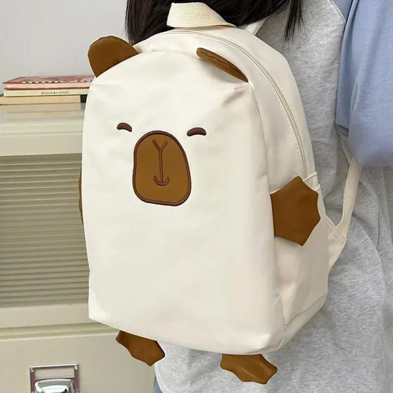 Cute Cartoon Animal Capybara Patterns Backpack Large Capacity Commuting Lovely Adjustable Curved Shoulder Strap Soft Handle
