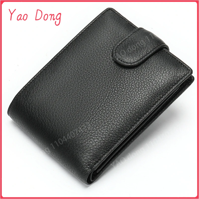 Yao Dong Men's Black Wallet Genuine Leather Short Purse RIFD Soft Cowhide Leather Wallet Male Female Money Cash Purse Card Walle