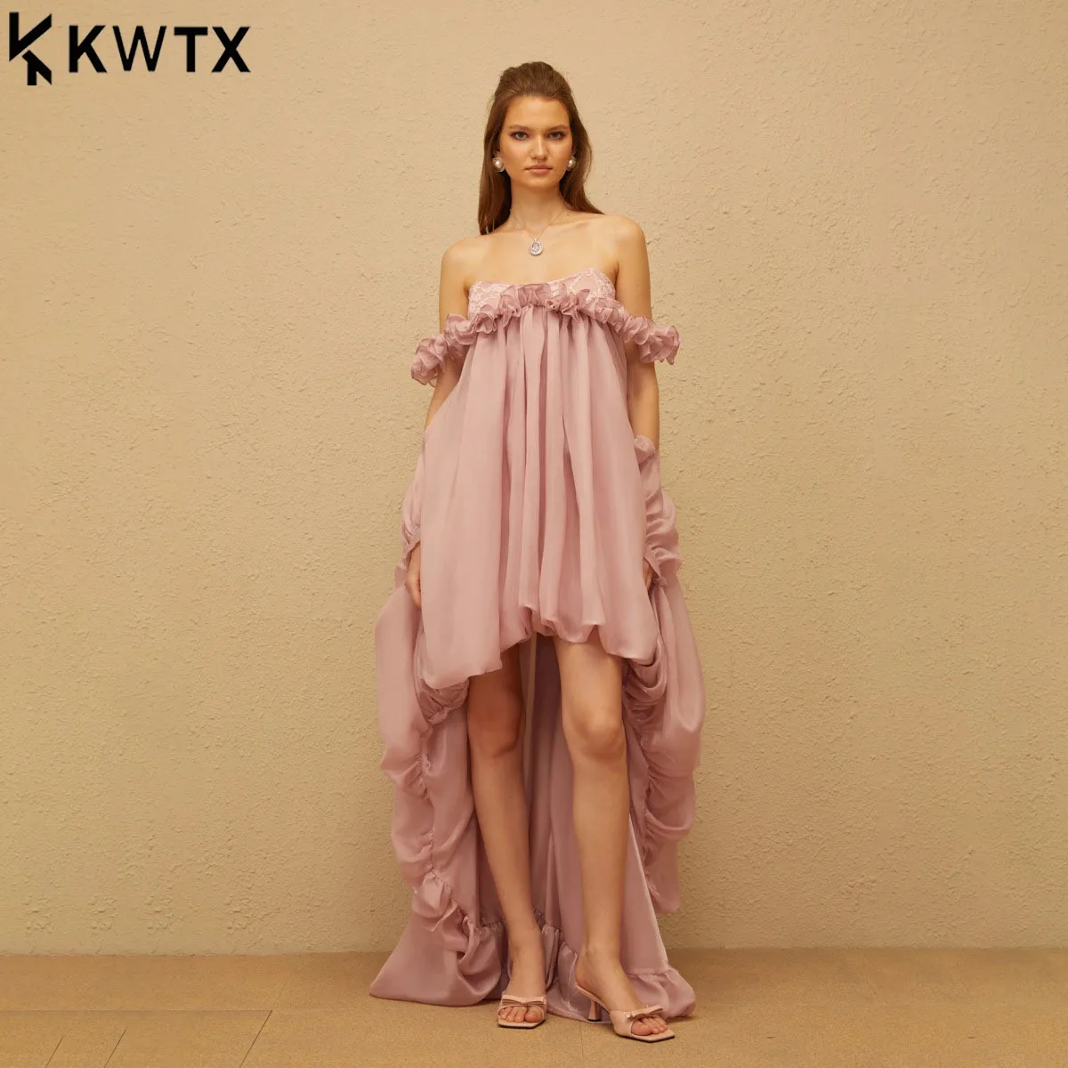 KWTX Damen 2026 Frühling Sommer Sexy rückenfreies trägerloses Schlauchkleid Asymmetrisch Designer Elegant für Partyabend Streetwear