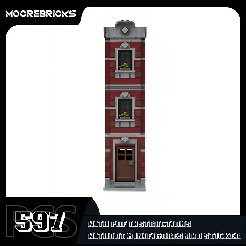 MOC-165163 Modular Dark Red House Street View Building Blocks City Creative Architecture Model Bricks Desktop Display Toy Gift