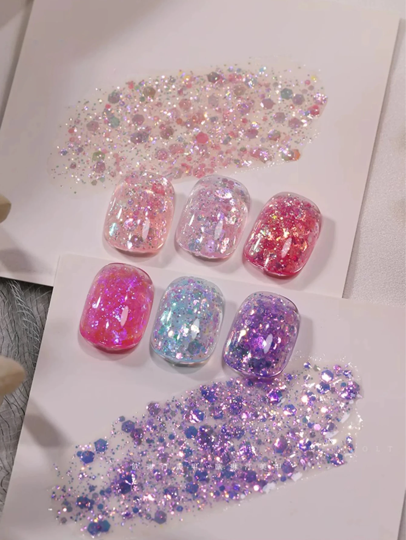 6PCS 2025 New Trendy Nail Art Fashion Phototherapy Sparkling Candy Hexagonal Fine Glitter Crushed Diamond Transparent NailPolish