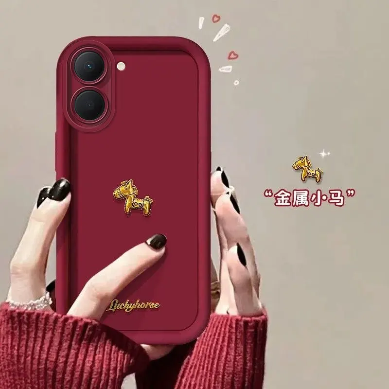 3D Gold Cartoon Cute Pony Wrist Strap Lanyard Case for Xiaomi Poco X8 Pro Max Redmi Turbo 5 Silicone Cover