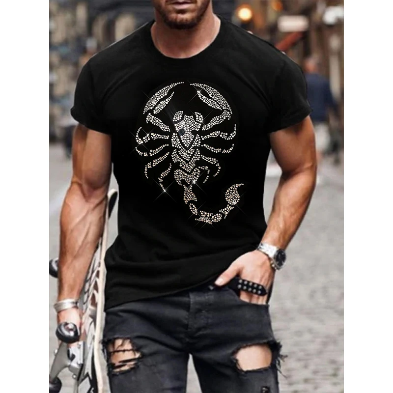 Quality Men\'s Fashion Oversized T-Shirts Flame Hot Drill Tee Tops Short Sleeve O-Neck Rhinestone Street Men Clothing Tshirt Y2K