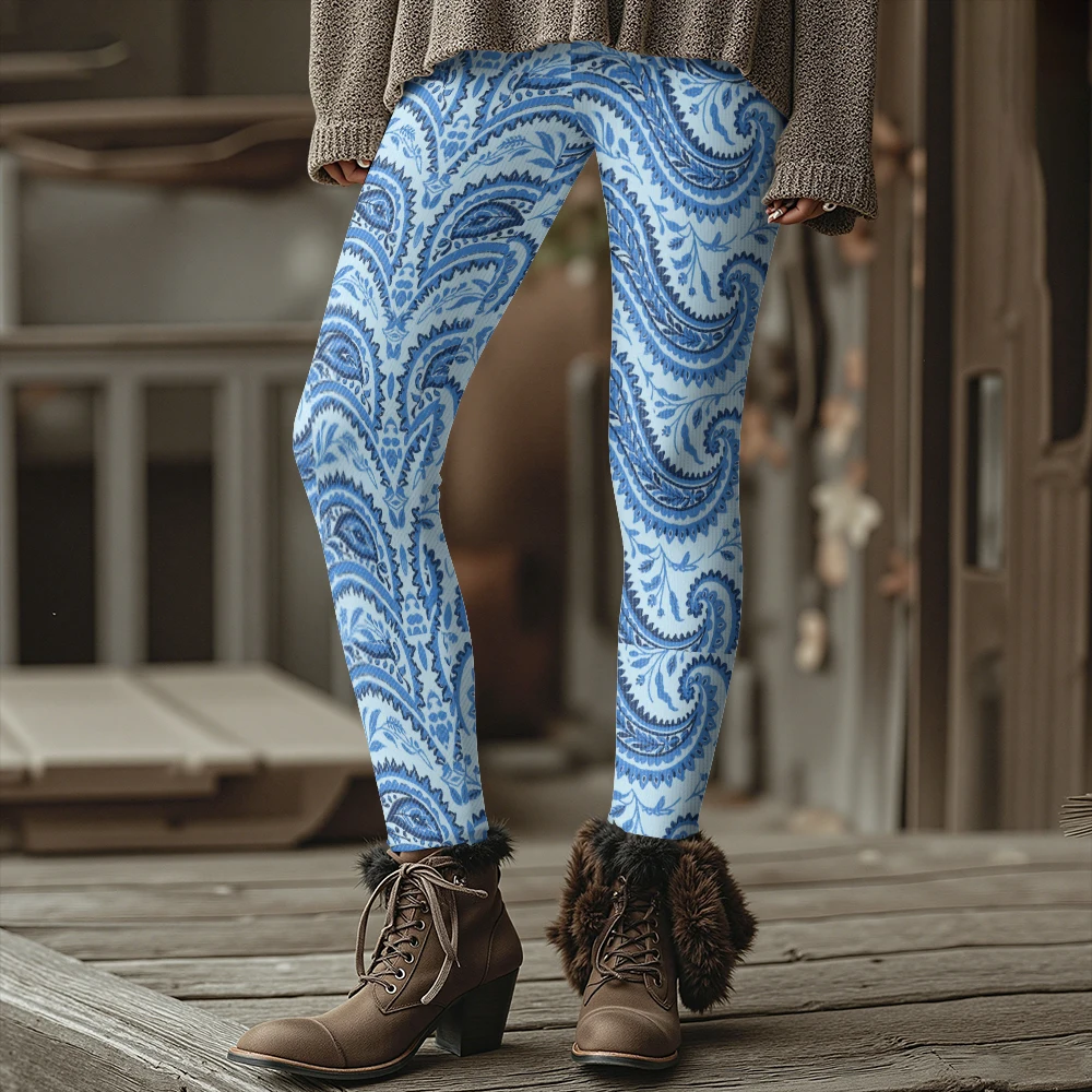 المرأة الأرجواني بيزلي طباعة الحرارية طماق الطبقات فوق السراويل سميكة الشتاء يمكن ارتداؤها الجوارب بوهو نمط وتتسابق السراويل