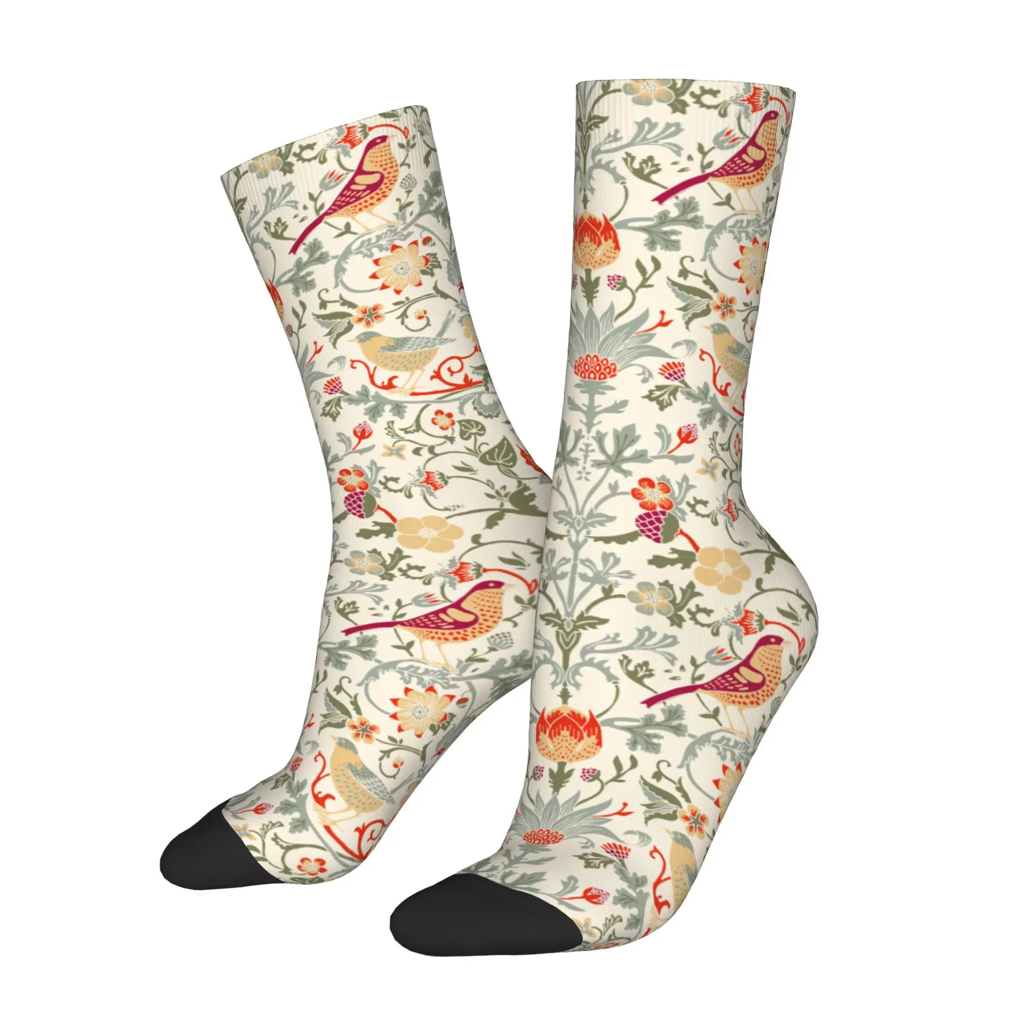 1pc Bird Flower Pattern  Printed Men's Socks Novelty Hip Hop Harajuku Pattern Crew Sock Casual Gift
