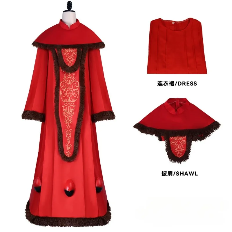 Disfraz de Princesa Padmé Amidala de la Película Star Wars, Vestido Largo Rojo con Chal, Conjunto Completo para Mujeres, Fiesta Temática