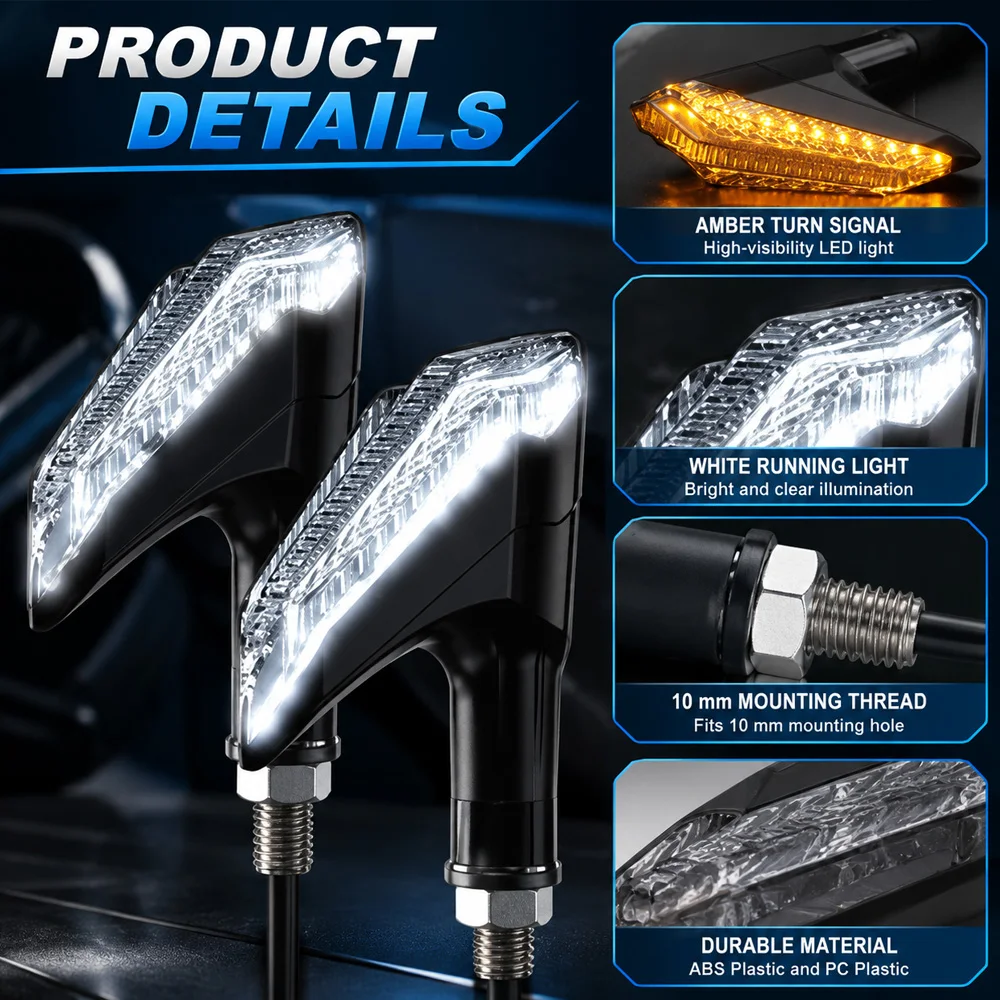 For Motorcycles with Matching 10 mm Mounting Thread Universal LED Motorcycle Turn Signal Light 12 V DC Amber Light ABS Plastic