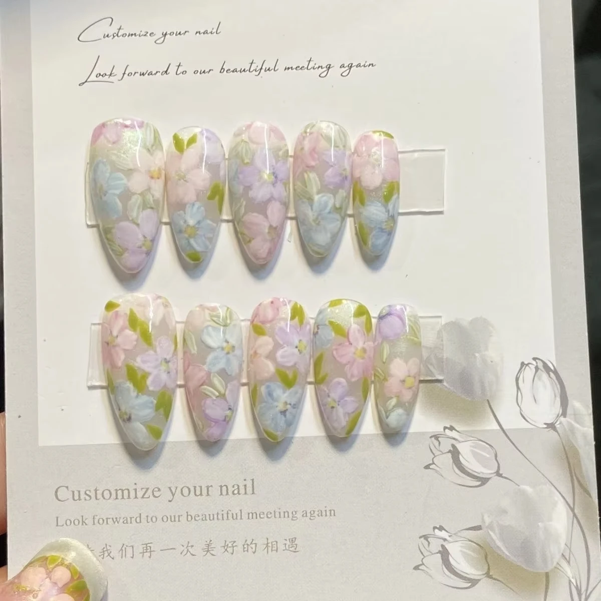 

Hand-painted pastoral flowers and oil paintings, custom pressed nails, cute fancy nails, reusable high-quality nails