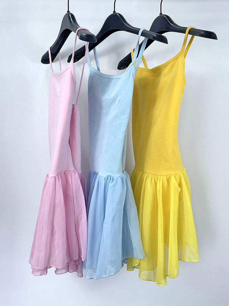 Women's Skirted Leotards Dance Dress for Ballet Aerobics Adults Camisole Adjustable Strap Removable Chest Pad Gymnastic Outfit