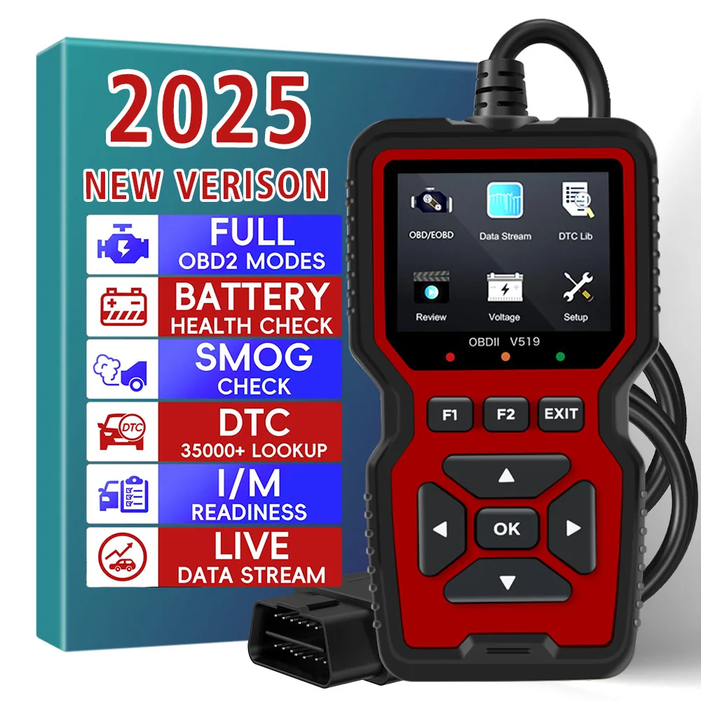 

Дані чтения неисправностей двигателя Прибор для диагностики автомобильных неисправностей Сканер OBD2 V519 Elm327 Обнаружение напряжения аккумулятора