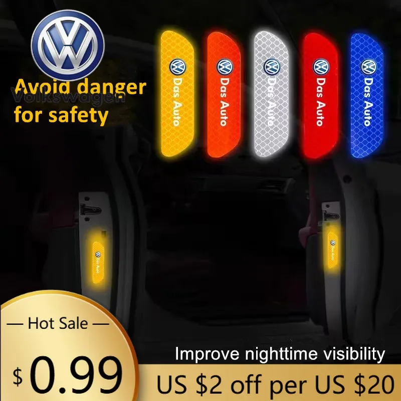 

For VOLKSWAGEN VW Car Door Safety Warning Reflective Mark 3D Sticker Auto Styling For VW Volkswagen Golf Polo Passat Touran Acce