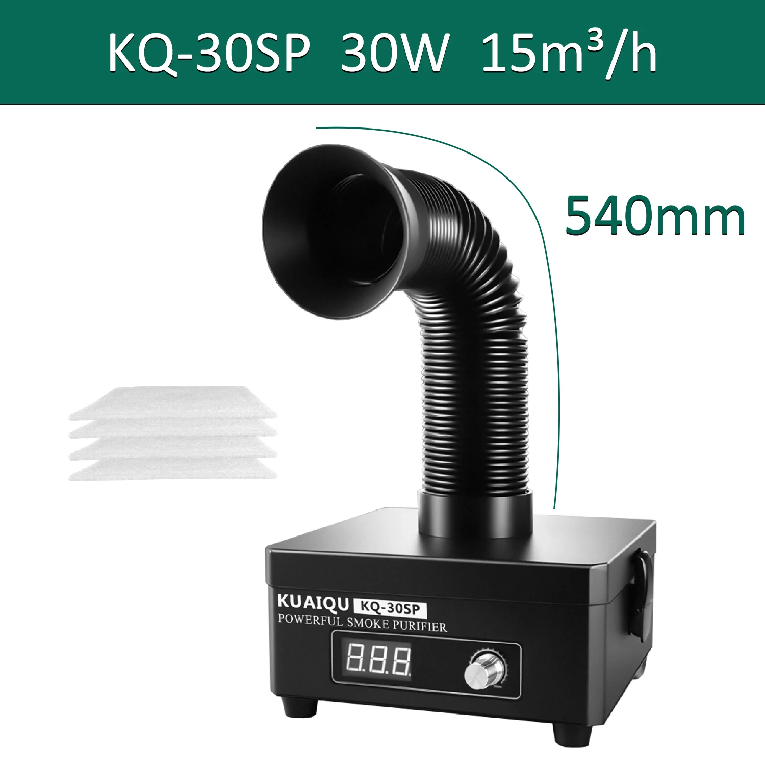 KUAIQU Rauchabsauger 30W 45W 80W 150W Lötrauchgerät H13 HEPA 3-Stufen-Aktivkohlefilter-Schwamm für Schönheitspflege 3D-Drucker PCB-Lötstation Flussrauch-Entfernung Lasergravur Werkstatt Einstellbarer