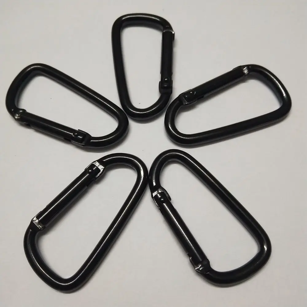 5/10Pcs Aluminum Alloy D Carabiner Black Camping Hiking Quickdraws Spring Snap Hook Clip Keyring Packback Buckles Outdoor Tool