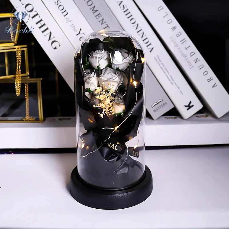 Ewiger Rosen-LED-Glaskuppel-Blumenstrauß, romantisch beleuchtete Verzierung, perfektes Valentinstag, Weihnachten, Heimdekoration, romantisches Geschenk – Detail 4