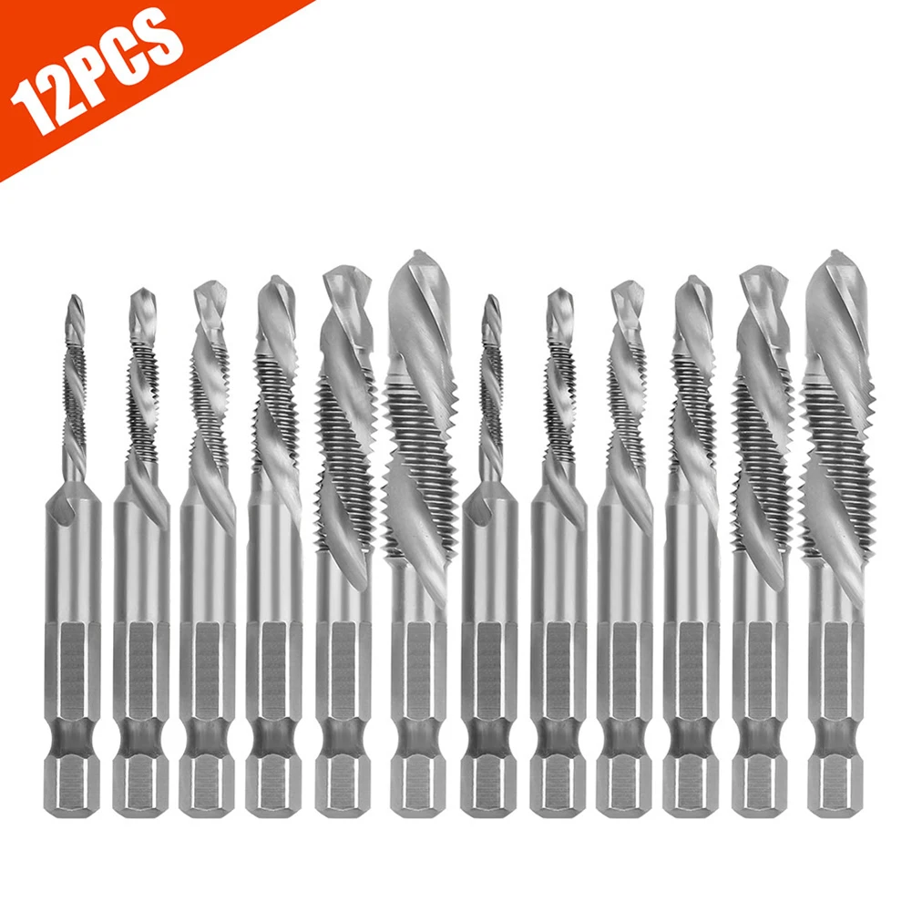 12 Pieces Hex Shank HSS Thread Metric Tap Drill Compound Taps For M3 To M10 T Precision Screwdriver Bit Set Magnetic Special Tip