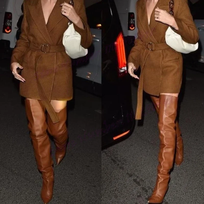 

Brown Over The Knee Sexy Party Boots Pointed Toe Shoes for Women Stilettos High Heels Sexy Party Shoes 2024 Zapatos Para Mujere