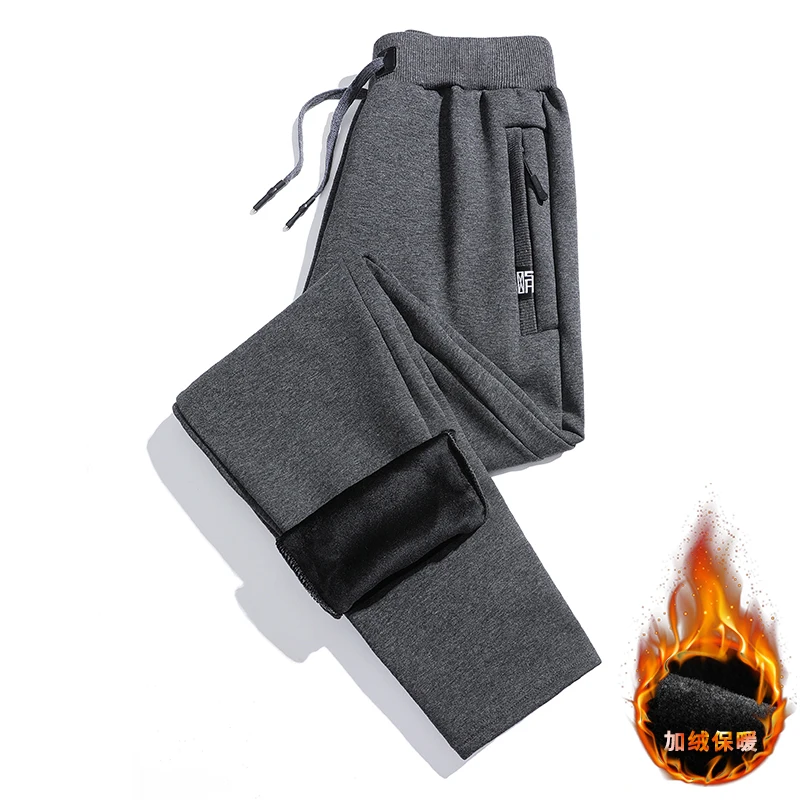 Winter Warm Casual Pants L-8XL Plus Size Straight Plus Velvet Thickened Mid-high Waist Stretch Cotton Drawstring Type Sweatpants