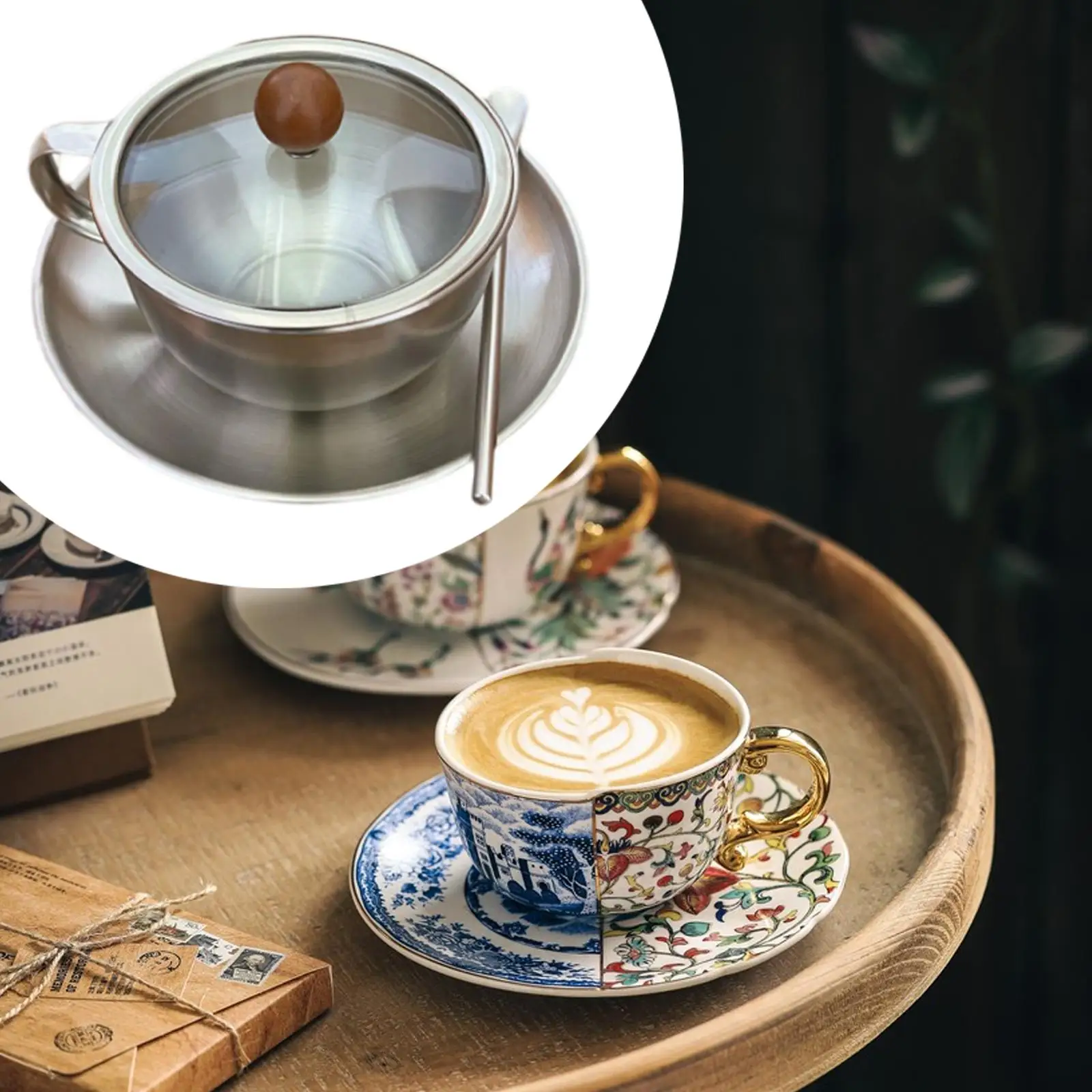 فنجان قهوة من الفولاذ المقاوم للصدأ مع مجموعة غطاء متعددة الأغراض 300 مللي هدايا عائلية بار أكواب قهوة محمولة بجدار مزدوج مع صحن