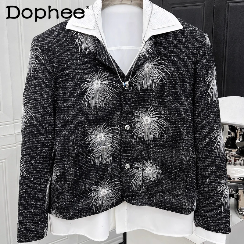 

Men's 2025 High-End Personality Fashion Small Fragrant Jackets Men's Stylish Loose Tweed Round Neck Jacket Trendy Handsome Tops