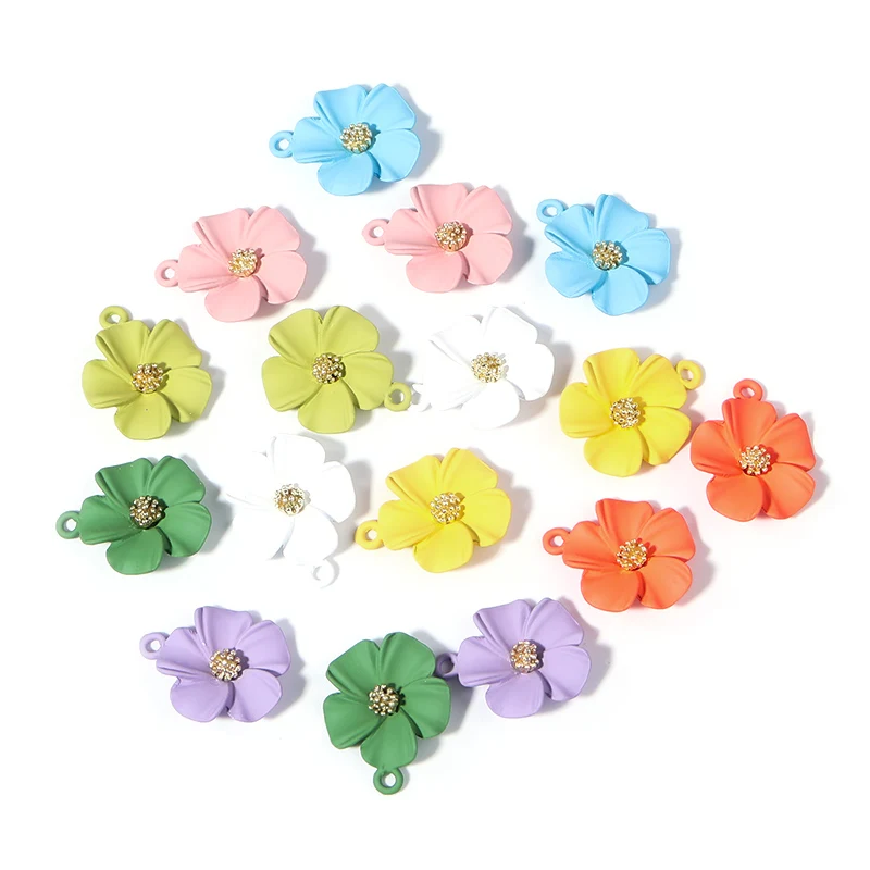 Alloy Five Petal Flower Stamen Pendant 10pcs/Lots 19mm Accessories for Women Jewelry Making Charms for Necklace Bracelet