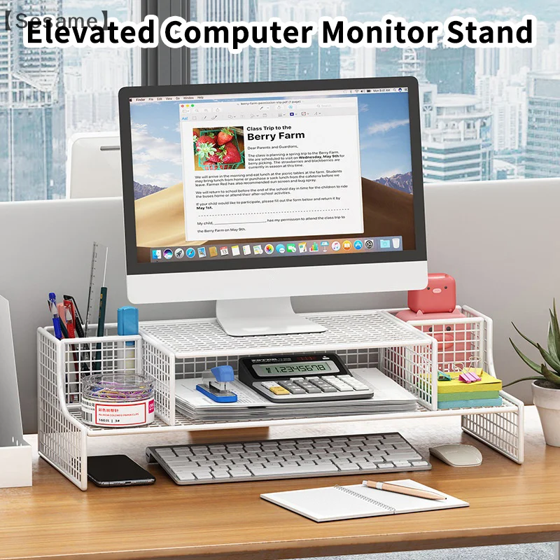 

Computer Monitor Stand Elevated Hollow Cooling Laptop Rack Desktop Storage Holder Home Office Desk Computer Keyboard Organizer
