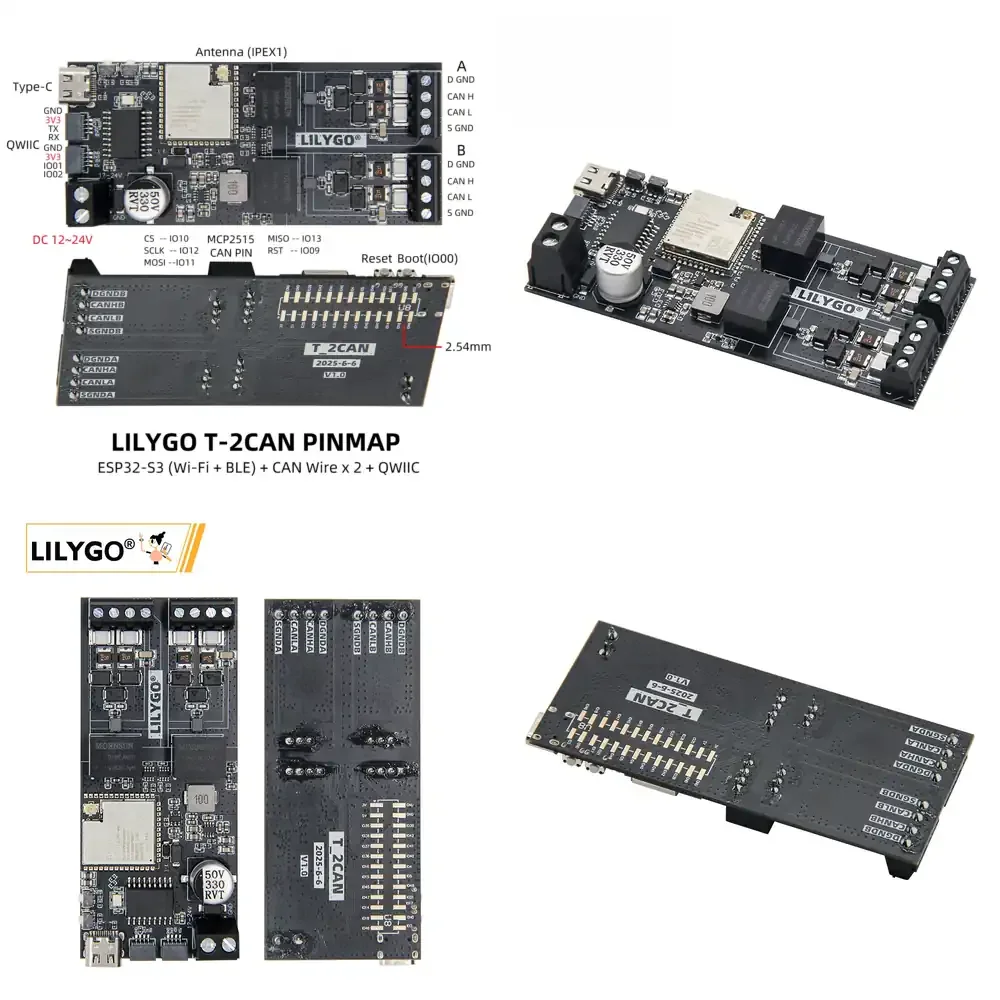 Модуль реле LILYGO T-2CAN ESP32-S3 с 2 каналами и автономным контроллером CAN DC MCP2515, интерфейс SPI, плата реле ESP32 (2026)